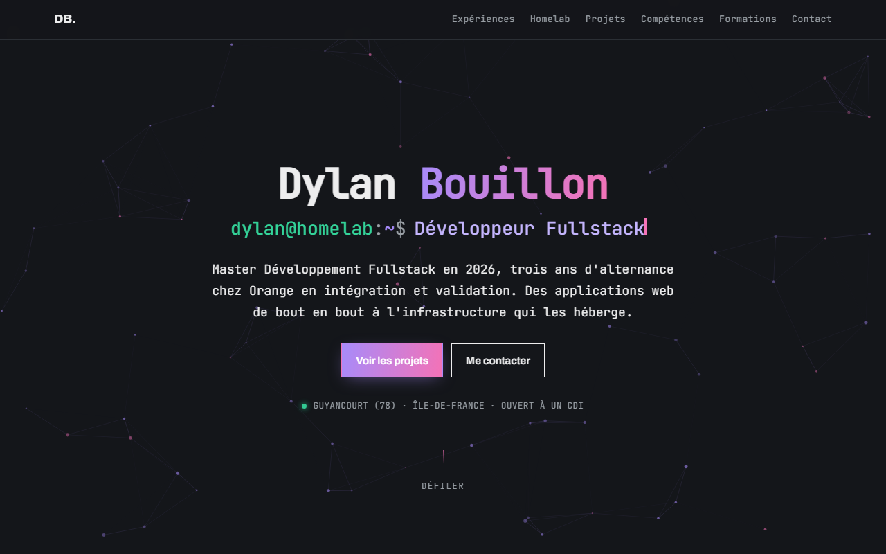 Page d'accueil de ce portfolio
